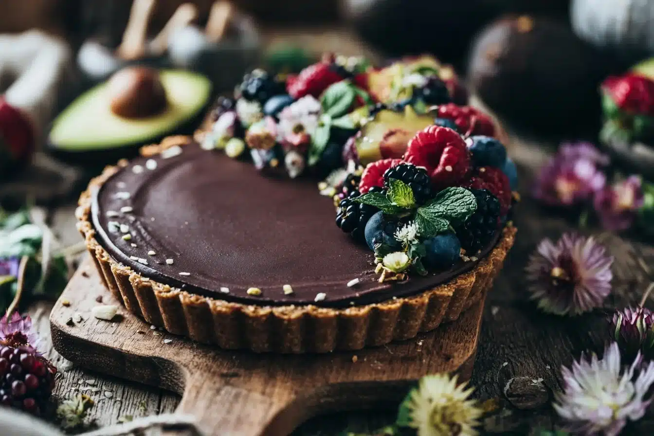 No-Bake Vegan Chocolate Avocado Mousse Tart 2 No-Bake Vegan Chocolate Avocado Mousse Tart
