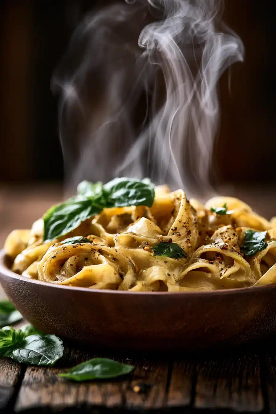 Creamy Lemon Basil Pasta 2 Creamy Lemon Basil Pasta with fresh basil garnish