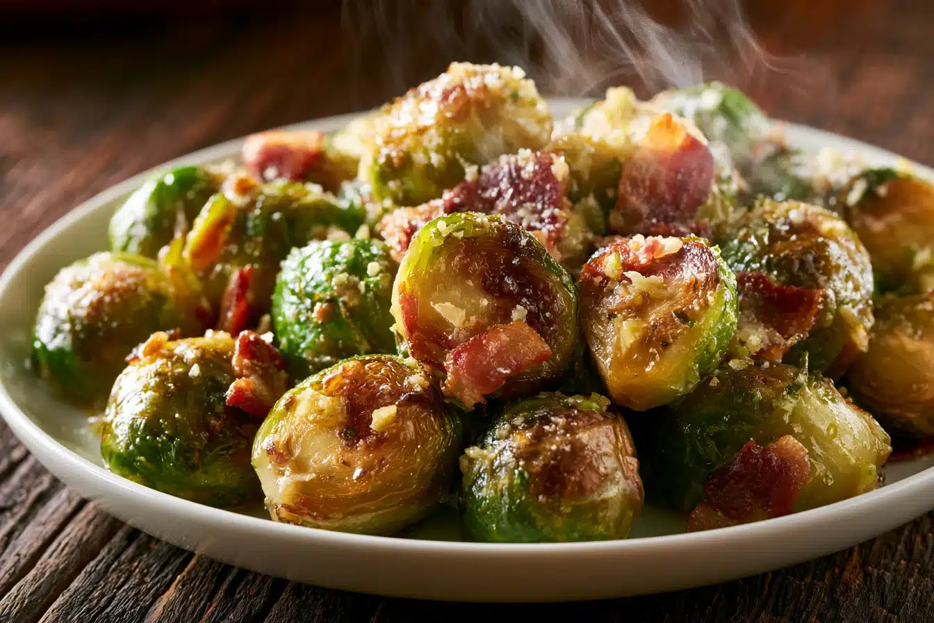 Garlic Parmesan Roasted Brussels Sprouts with Bacon 2 Garlic Parmesan Roasted Brussels Sprouts with Bacon