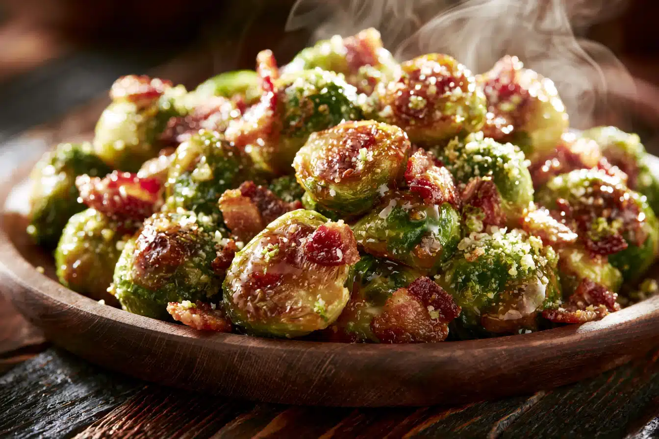 Garlic Parmesan Roasted Brussels Sprouts with Bacon 3 Garlic Parmesan Roasted Brussels Sprouts with Bacon