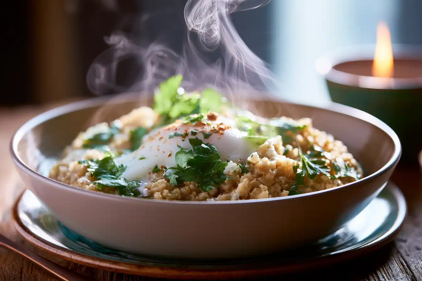 Savory Oatmeal with Poached Egg 2 Savory Oatmeal with Poached Egg