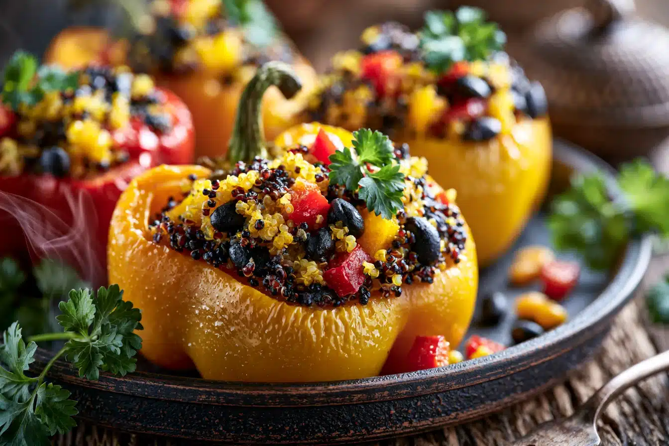 Savory Quinoa and Black Bean Stuffed Peppers 3 Savory Quinoa and Black Bean Stuffed Peppers