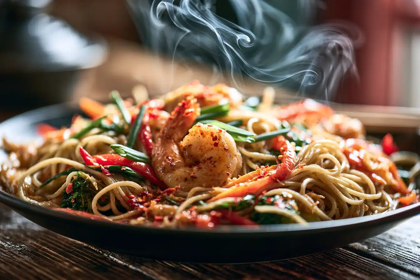 Spicy Garlic Noodles with Shrimp and Vegetables 3 Spicy Garlic Noodles with Shrimp and Vegetables
