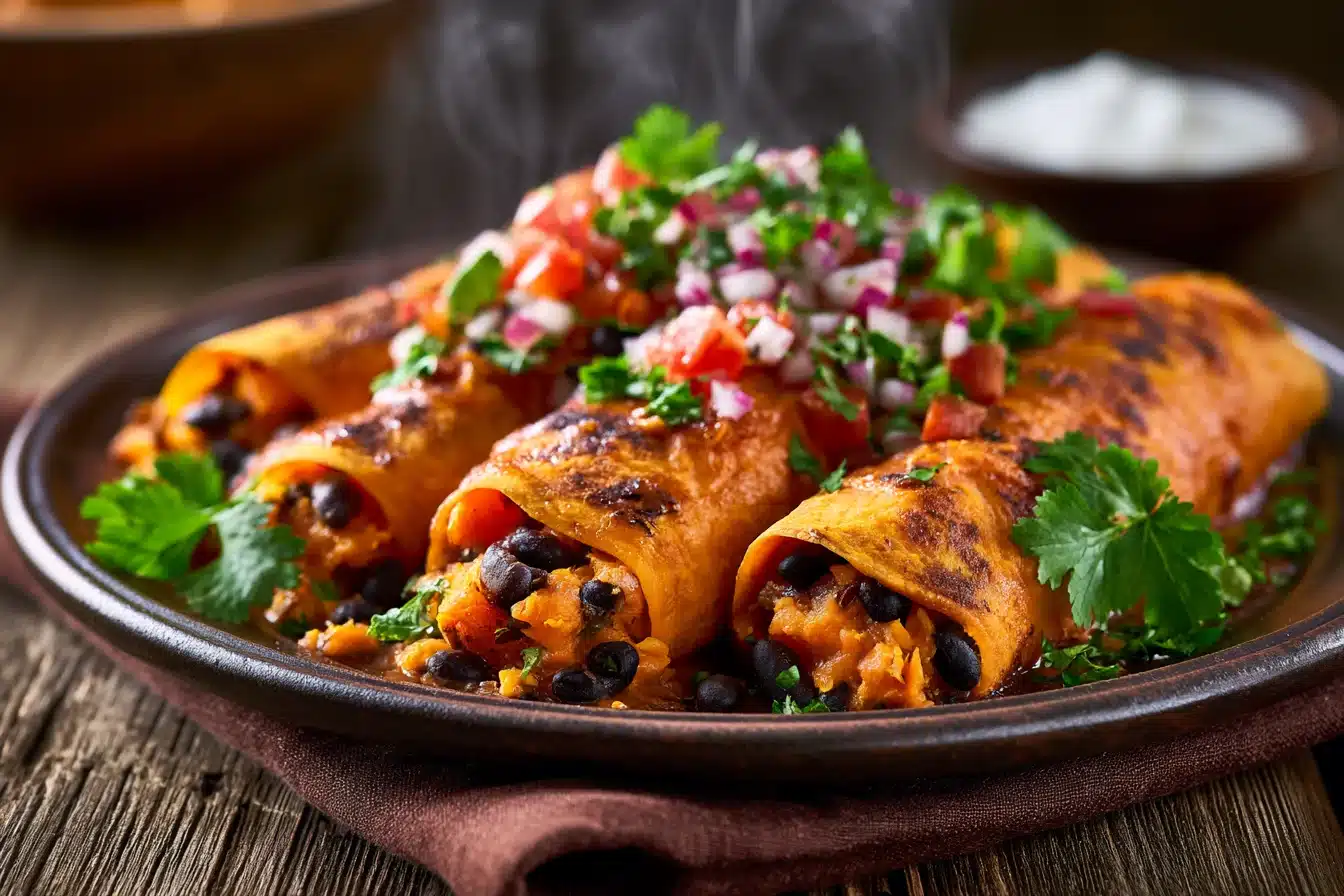 Savory Sweet Potato and Black Bean Enchiladas 2 Savory Sweet Potato and Black Bean Enchiladas