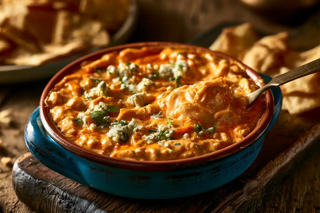 buffalo chicken dip 3 Mixing buffalo chicken dip ingredients in a bowl