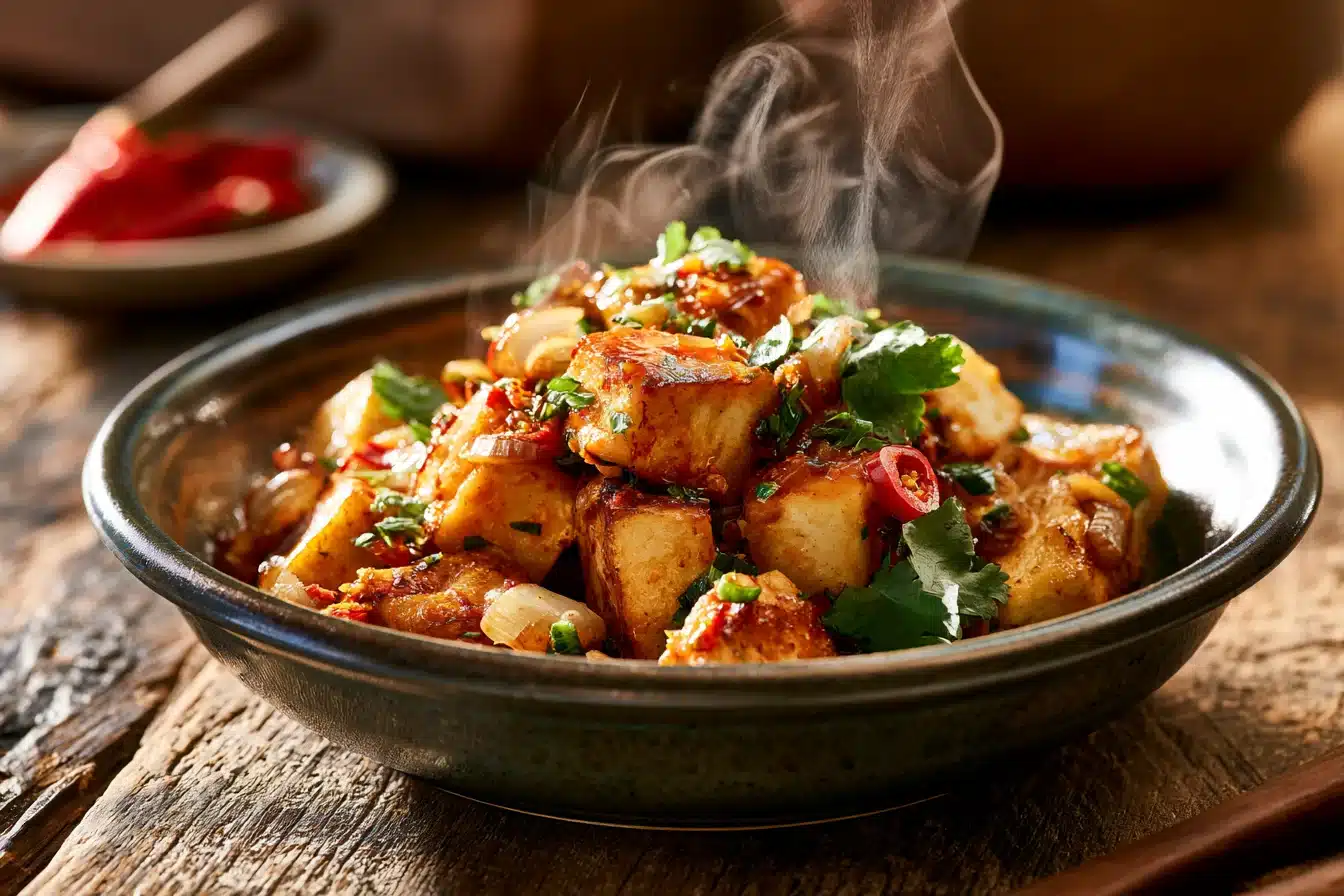 Crispy Baked Tofu with Spicy Sauce 2 Crispy Baked Tofu with Spicy Sauce